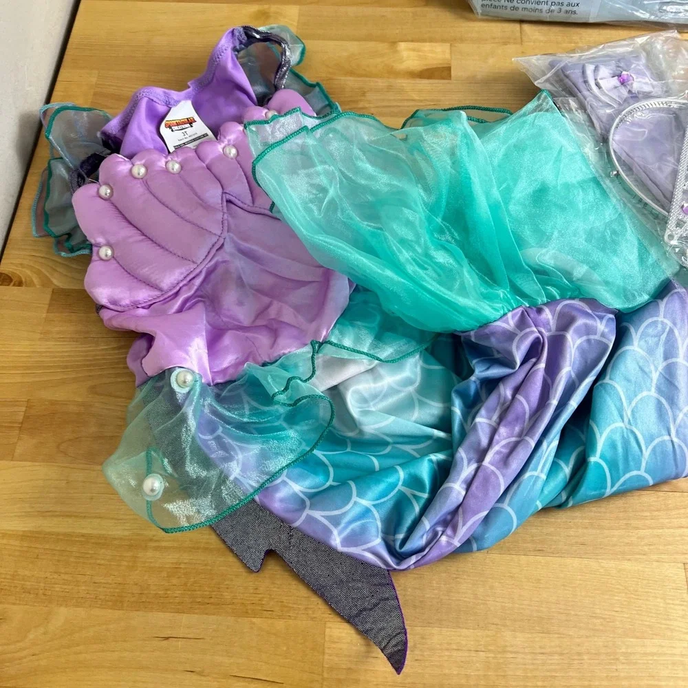 Mermaid Costume Girls Size 3T 3-4 Years Princess Dress Wig Accessories Halloween